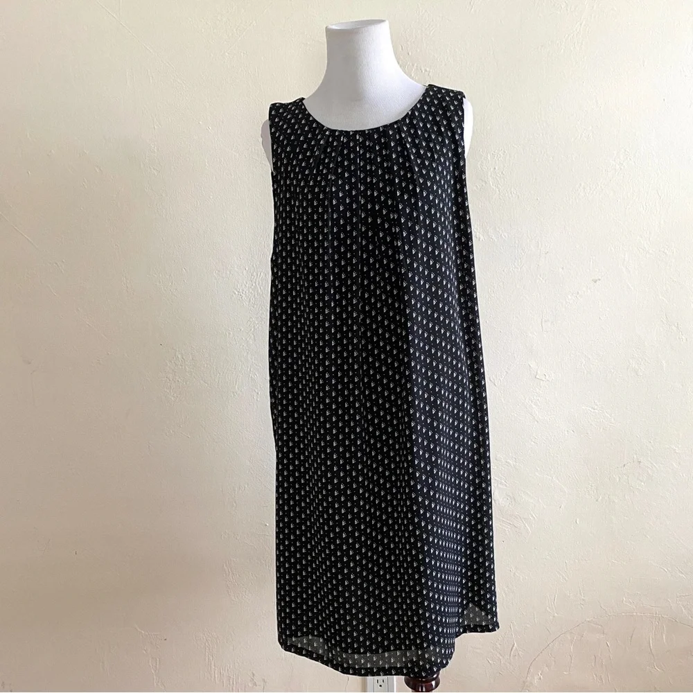 H&M Shift Dress Black 12 White Sheer Overlay Knee Length Sleeveless Sz 12